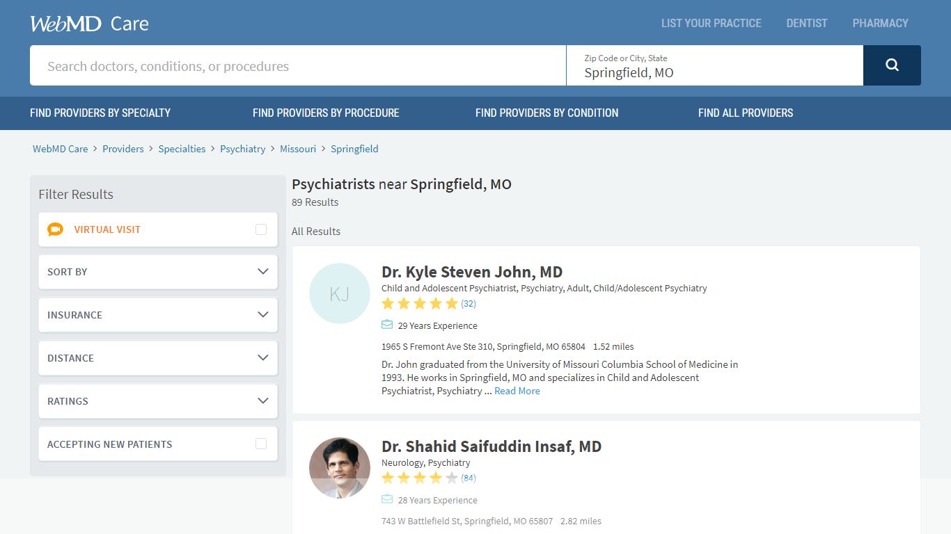 Psychiatrists near Springfield, MO | WebMD Physician Directory